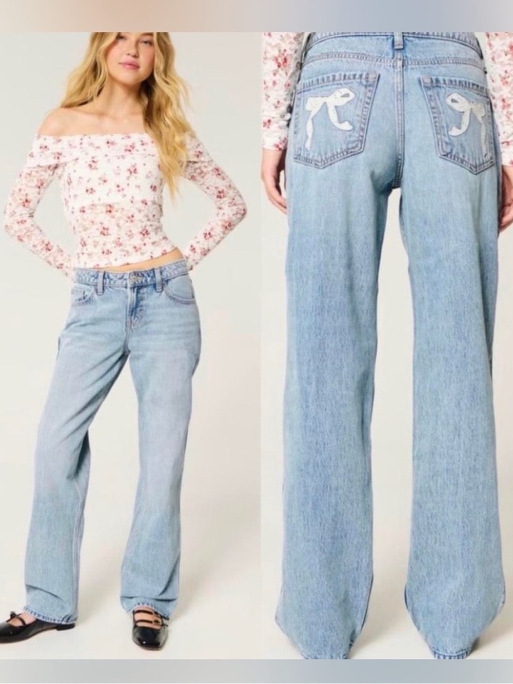 NWOT Hollister Eyelet Bow Low-Rise Loose Jeans- 6R (28 regular)
